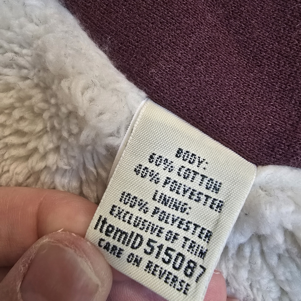 L.L. Bean Sherpa Lined Deep Wine Small Petite Fall Cozy Open Front Cardigan - Picture 7 of 12